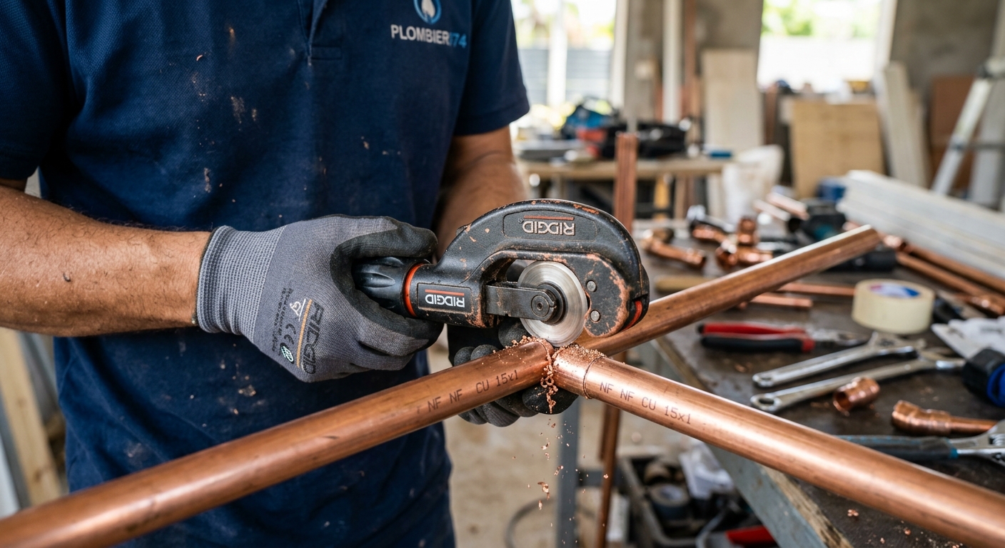 Couper proprement au coupe-tube pour une tranche nette et perpendiculaire.