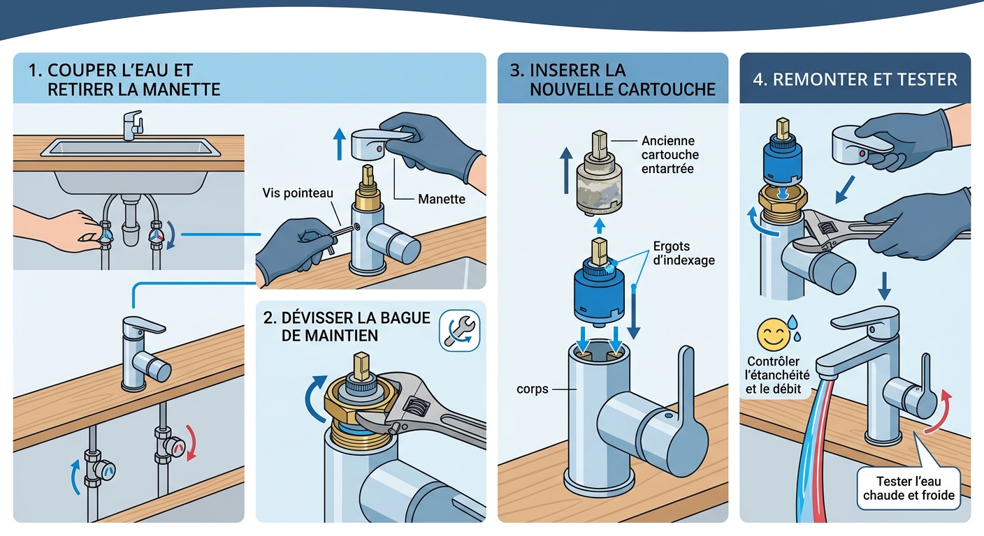 Remplacer la cartouche d'un mitigeur.