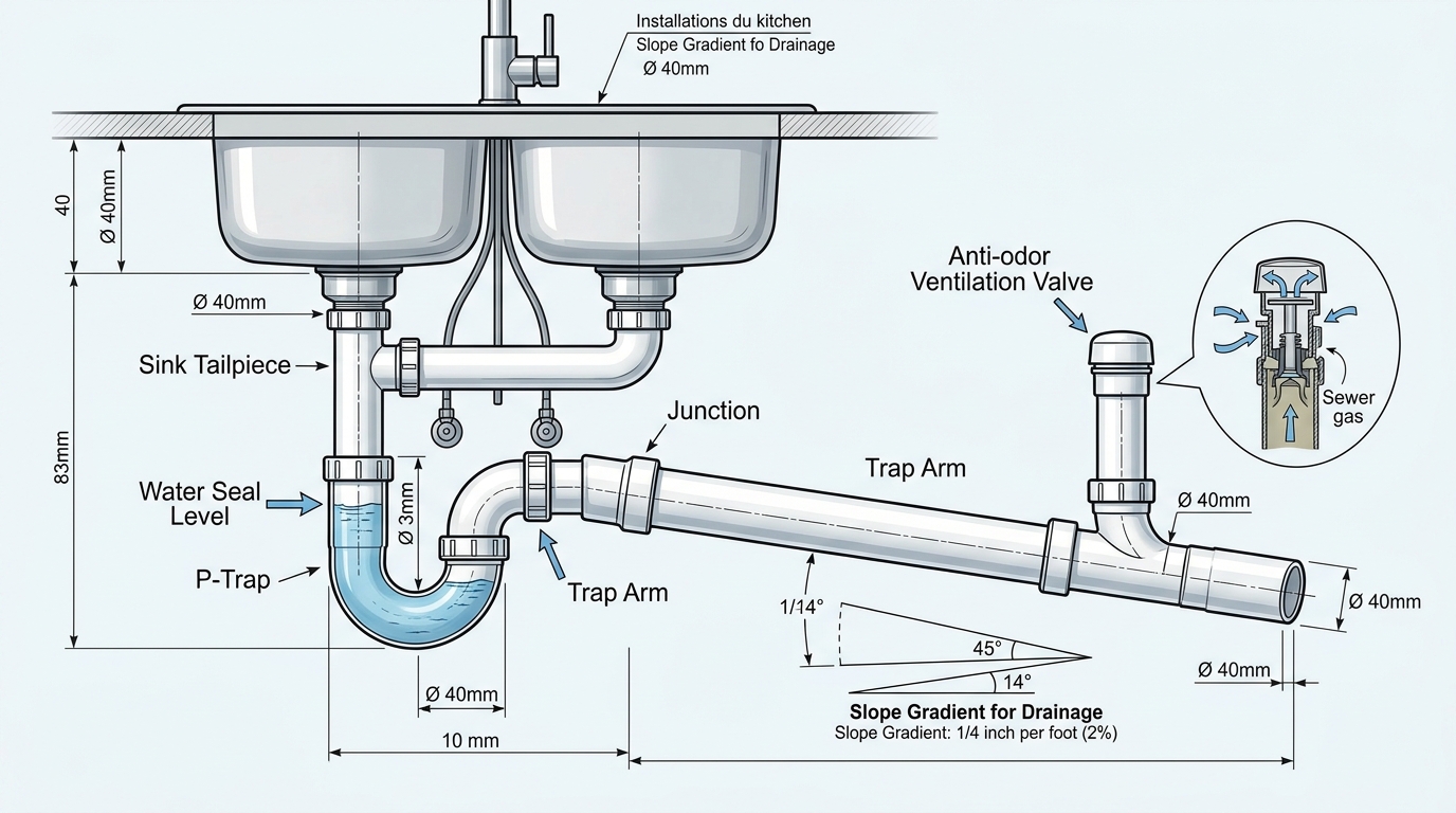Le siphon : la pièce qui garde l'eau et bloque les odeurs.